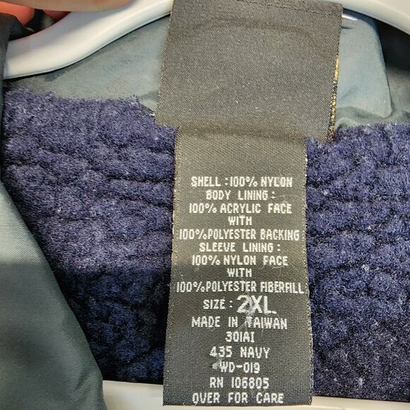 Vintage Auburn Sportswear Button Up Longline Nylon Jacket Fleece Lined 2XL Blue - Picture 13 of 13